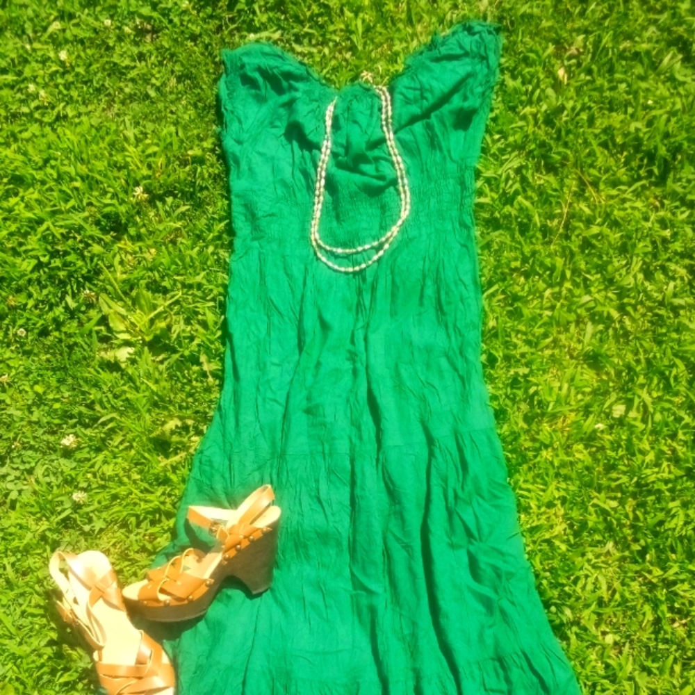 New! Earthbound XL long Kelly green boho dress